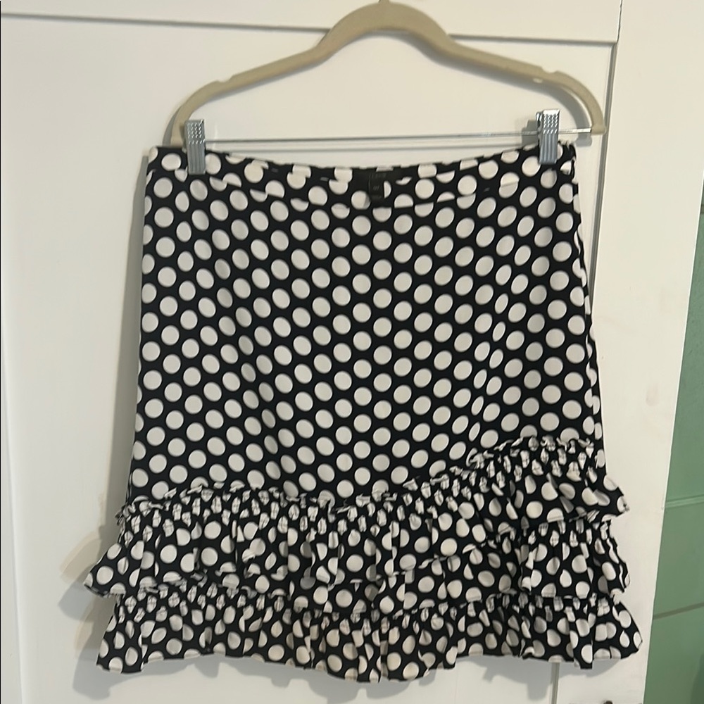 J. Crew Navy and White Polka Dot Ruffle Skirt
